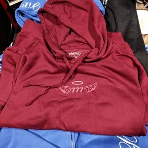 Men's Burgundy Hoodie with 777 Design